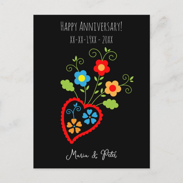Folk portugisiska blommande bröllopsjubileum vykort (Framsida)