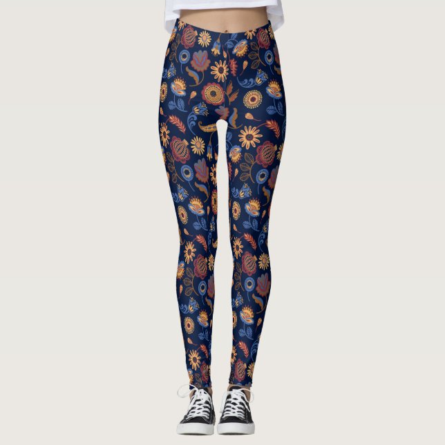 Folk Rustic Blommigt Leggings (Framsida)