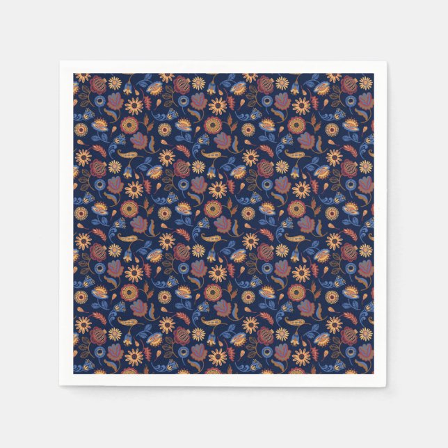 Folk Rustic Blommigt Pappersservett (Framsidan)