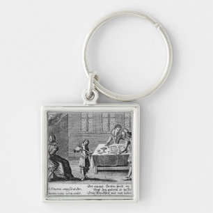 Folk som leker Backgammon Fyrkantig Silverfärgad Nyckelring