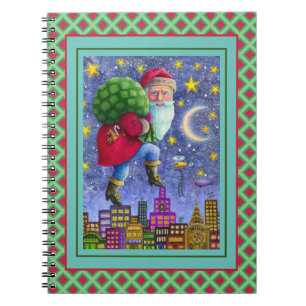 FOLK ST. NICK TIPTOS ON ROOFTOPS WITH BAG OF LEKSA ANTECKNINGSBOK
