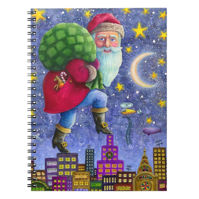FOLK ST. NICK TIPTOS ON ROOFTOPS WITH BAG OF LEKSA ANTECKNINGSBOK (Framsidan)