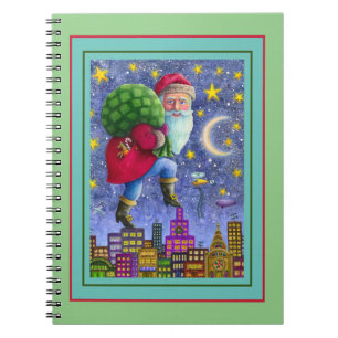 FOLK ST. NICK TIPTOS ON ROOFTOPS WITH BAG OF LEKSA ANTECKNINGSBOK
