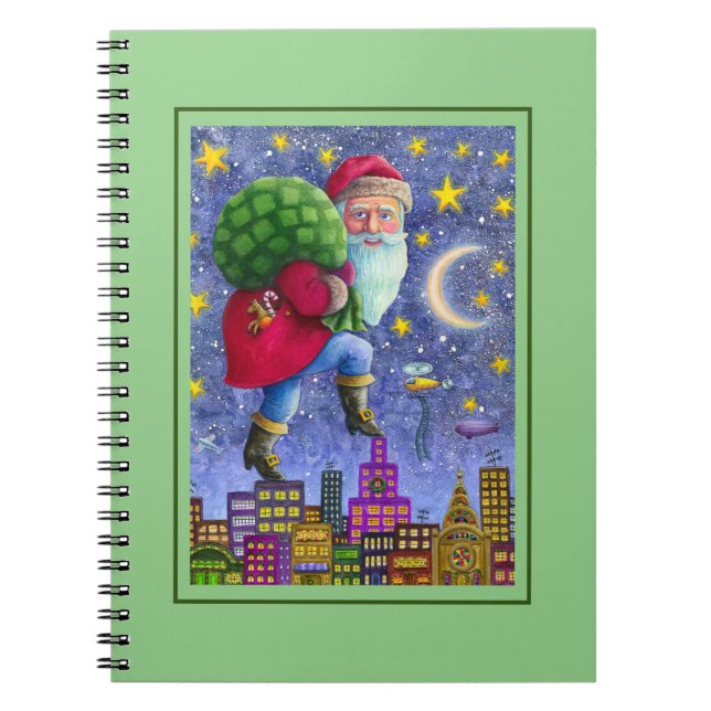 FOLK ST. NICK TIPTOS ON ROOFTOPS WITH BAG OF LEKSA ANTECKNINGSBOK (Framsidan)