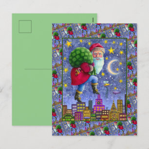 FOLK ST. NICK TIPTOS ON ROOFTOPS WITH BAG OF LEKSA HELG VYKORT