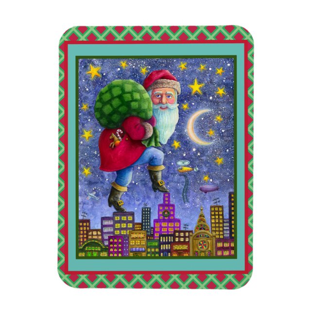FOLK ST. NICK TIPTOS ON ROOFTOPS WITH BAG OF LEKSA MAGNET (Vertikal)