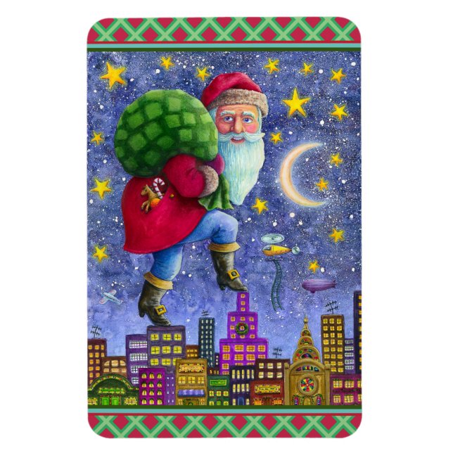 FOLK ST. NICK TIPTOS ON ROOFTOPS WITH BAG OF LEKSA MAGNET (Vertikal)
