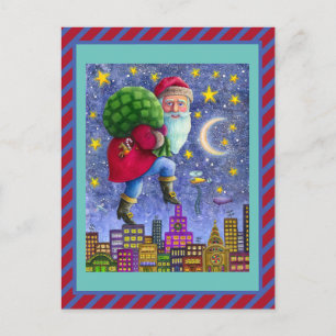 FOLK ST. NICK TIPTOS ON ROOFTOPS WITH BAG OF LEKSA VYKORT