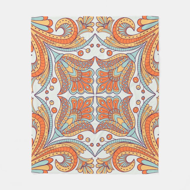 Folk stil, blommigt design mönster. fleecefilt (Framsidan)