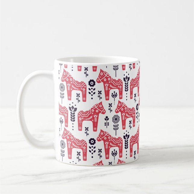 Folk swedish horse floral seamless pattern.  kaffemugg (Vänster)