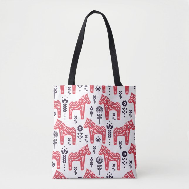 Folk swedish horse floral seamless pattern.  tygkasse (Framsida)