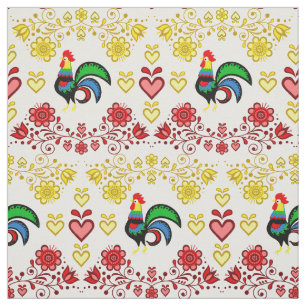 Folk Tupp/Cockerel guld/red blommigt,hearts/4 tum Tyg