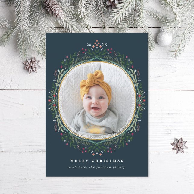 Folk vildblomma krans foto julkort (Skapare uppladdad)