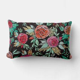 Folk Watercolor Flowers Lumbarkudde