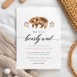 Folk Woodland Bear Barly Wait Baby Shower Inbjudningar