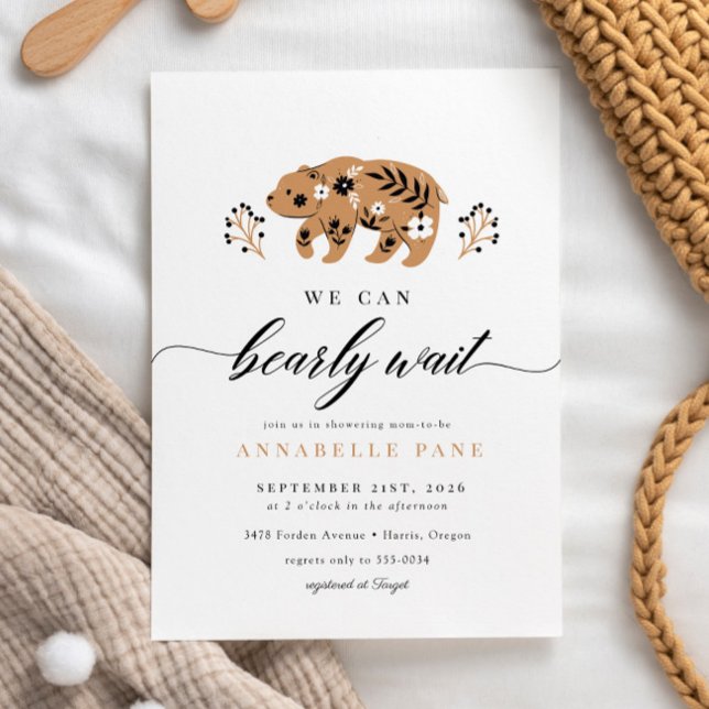 Folk Woodland Bear Barly Wait Baby Shower Inbjudningar (Skapare uppladdad)