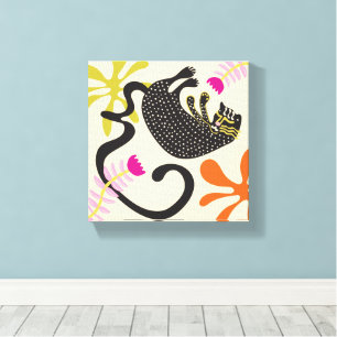 Folkart Boho Abstrakt Black Cat hand plockade Canvastryck
