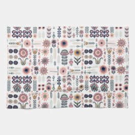 folkart Botaniskt sjölöst Mönster Kökshandduk