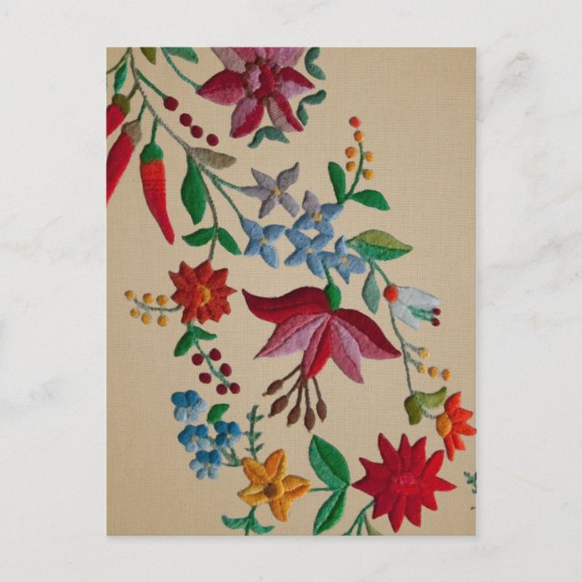 Folkart Flower Embroidery på Linen look Backing Vykort (Framsida)