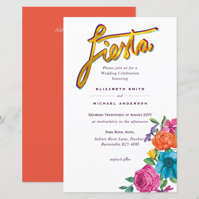 Folkart Flower Fiesta Bröllopsinbjudan Boda (Fram/baksida)