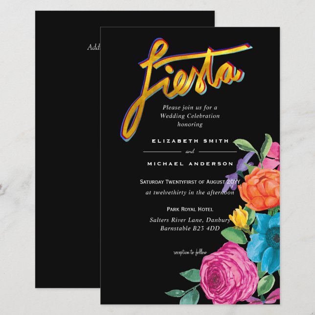 Folkart Flower Fiesta Bröllopsinbjudan Boda  (Fram/baksida)