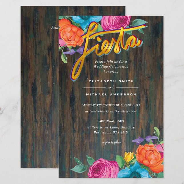 Folkart Flower Fiesta Bröllopsinbjudan Boda (Fram/baksida)