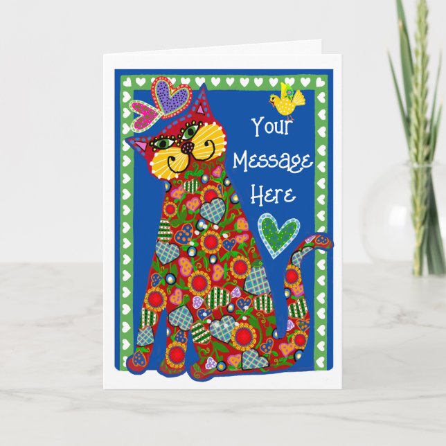 FolkArt från Katt-klappat Valentinkort Helgkort (Framsida)