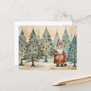 Folkart Santa in a Julgran Forest Vykort