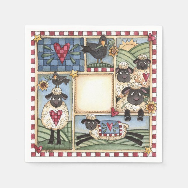 Folkart Sheep & Kråkas Pappersservett (Framsidan)