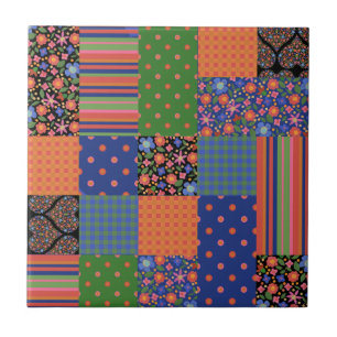 folkArt Stil Faux Patchwork Ceramic Tile Kakelplatta