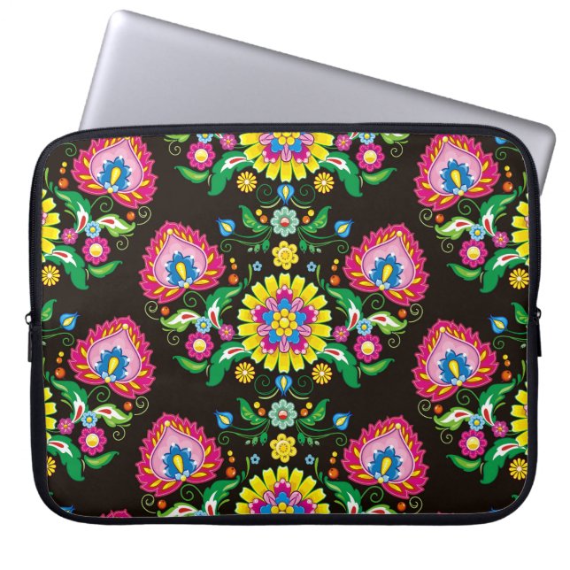 Folkblommande mönster: retrofärgade plattor laptop fodral (Framsidan)