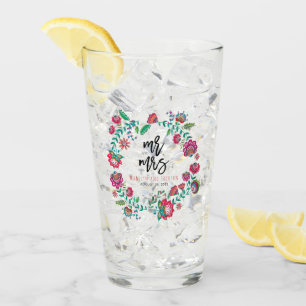 Folkblommig bröllopsdricksglas rustik blomster glaskopp