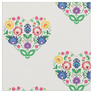 Folkblommor - hjärtformade sammansättning tyg