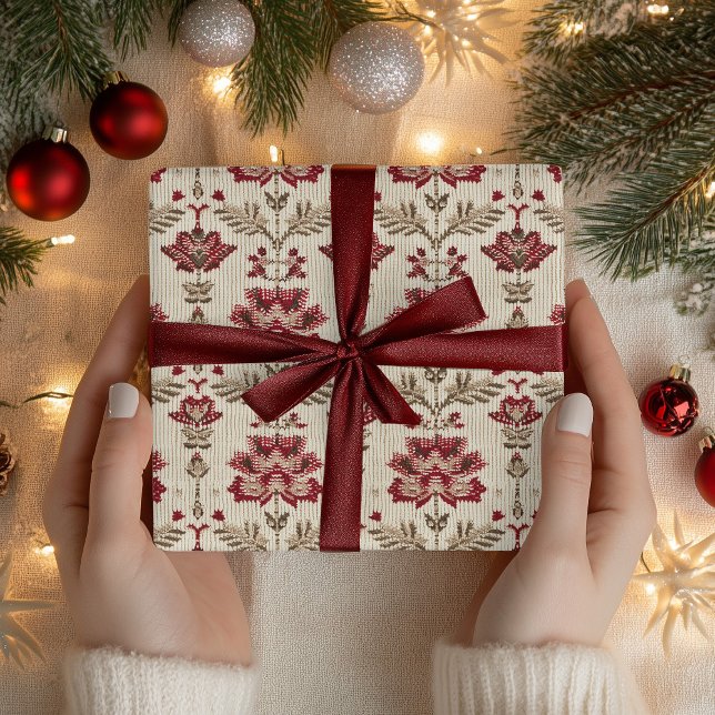Folkinspirerad jul Knitting Mönster Presentpapper (Skapare uppladdad)