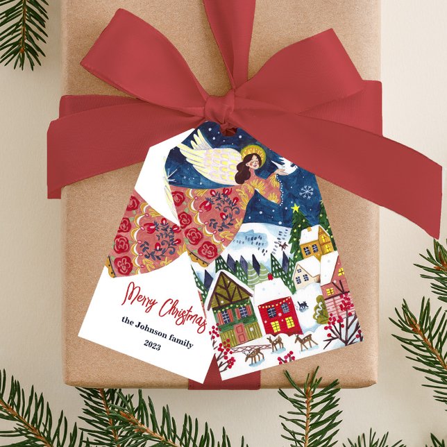 Folkkonsängfred på jorden Jul Presentetikett (Christmas angel peace on earth Christmas wrapping Gift tag)