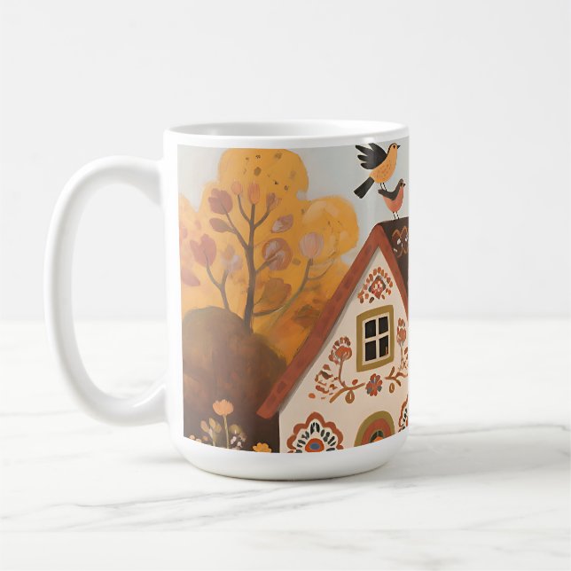 Folkkonst Stugfåglar Höst Kaffemugg (Vänster)