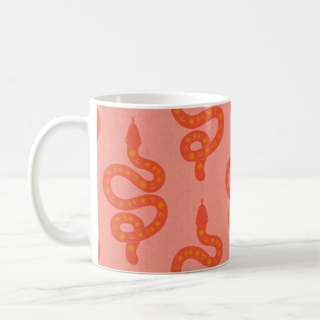 Folkkonst Texturerad Grungig Häxlik Orm orange ros Kaffemugg (Vänster)
