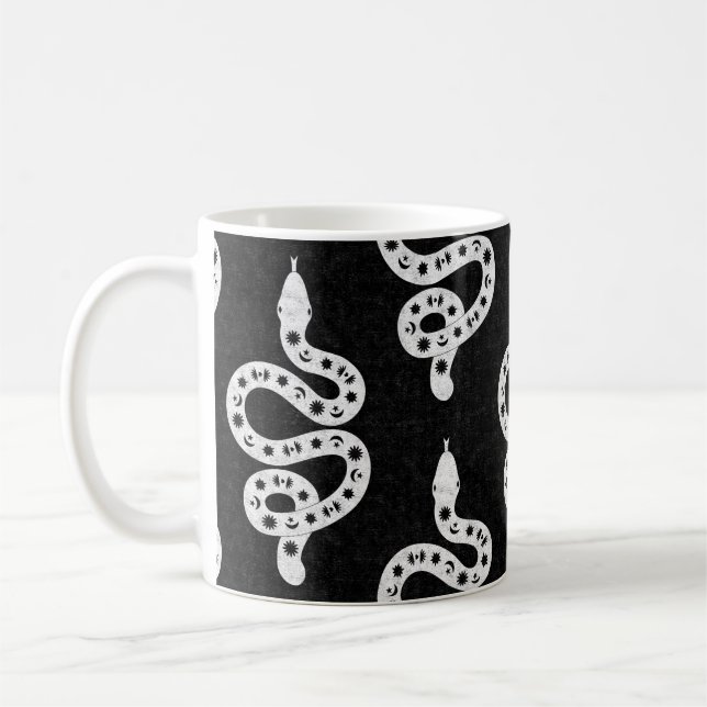 Folkkonst Texturerad Grungig Häxlik Orm vit svart Kaffemugg (Vänster)