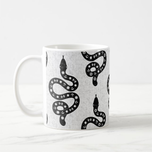 Folkkonst Texturerad Grungig Ockulär Orm svart vit Kaffemugg (Vänster)