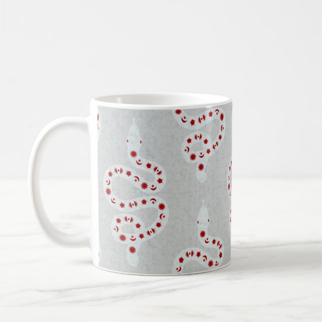 Folkkonst Texturerad Grungig Ockult Orm röd grå Kaffemugg (Vänster)