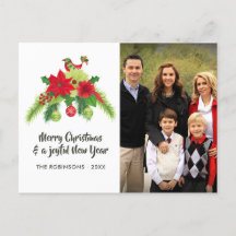 Folkkonst Vattenfärg Blommig Jul Familjefoto
