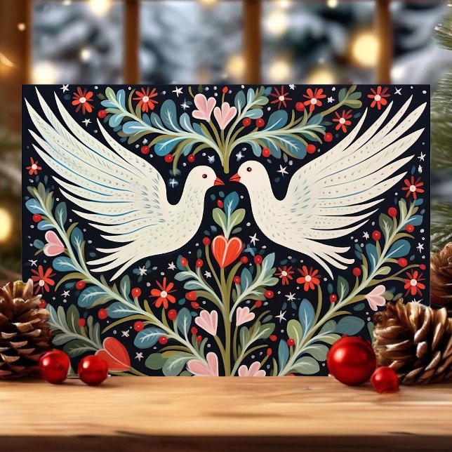 Folkkonstduvor och blomsterjul helgkort (Skapare uppladdad)