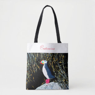 folkkonstpuffin på sten tygkasse