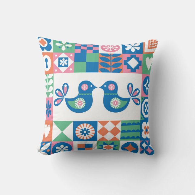 Folklore Blommigt Card: Scandinavian Design. Kudde (Framsida)