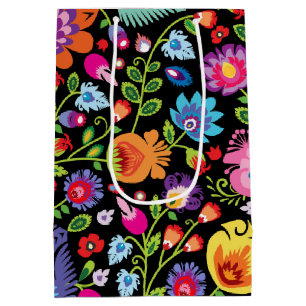 Folklore blommor Wycinanki svart