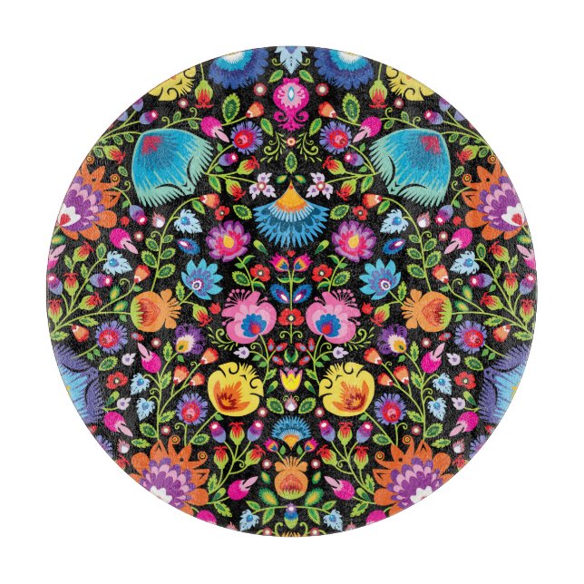 Folklore blommor Wycinanki svart  (Framsidan)