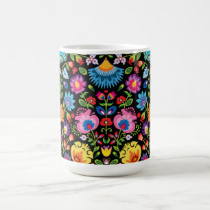 Folklore blommor Wycinanki svart Kaffemugg