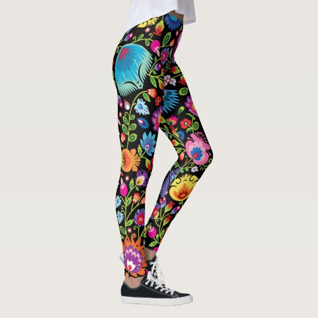 Folklore blommor Wycinanki svart  Leggings (Höger)
