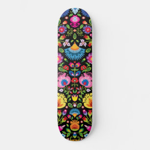 Folklore blommor Wycinanki svart  Mini Skateboard Bräda 18,5 Cm