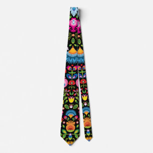 Folklore blommor Wycinanki svart Slips